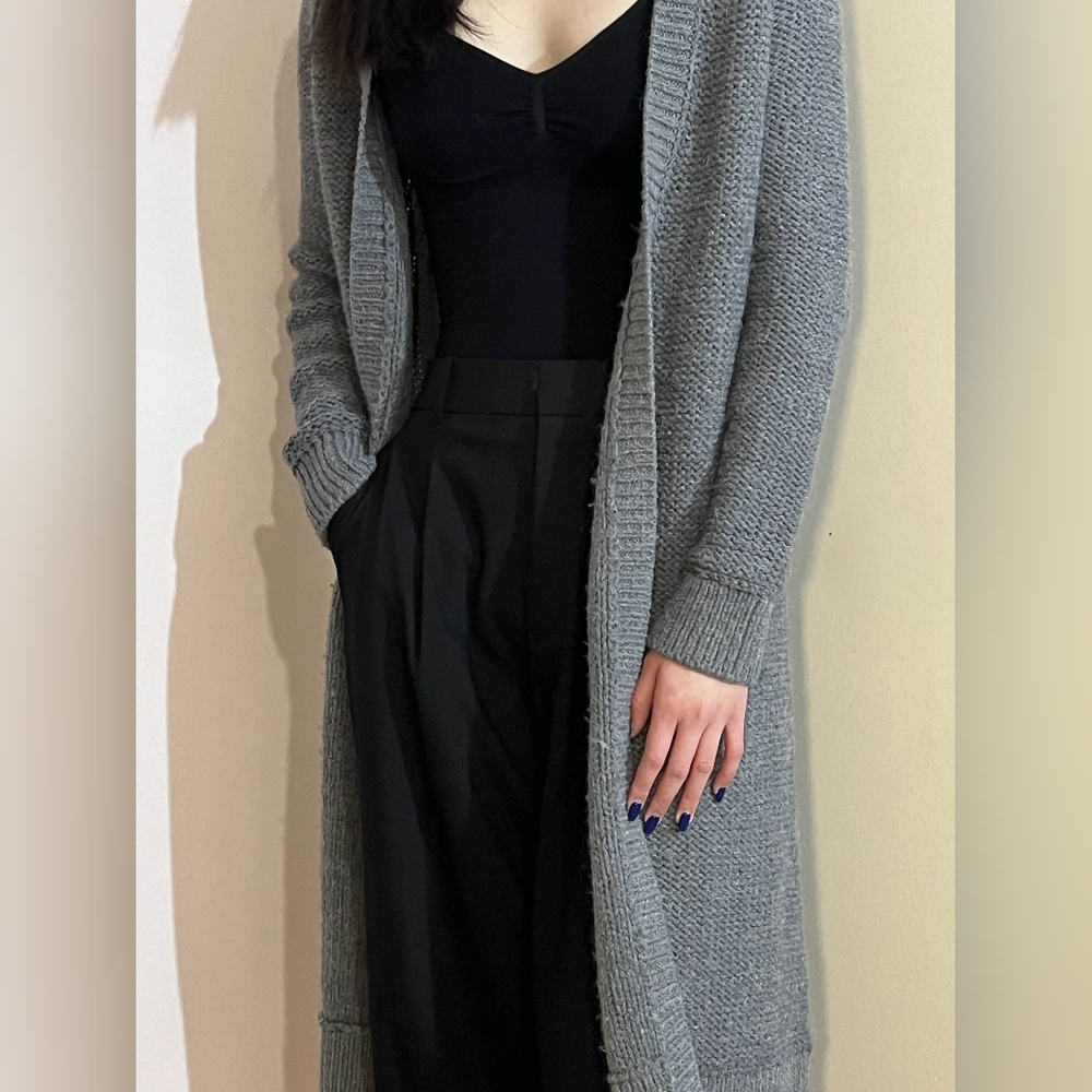 Aritzia Talula Grey Knitted Wool Long Cardigan/Coat - Size S